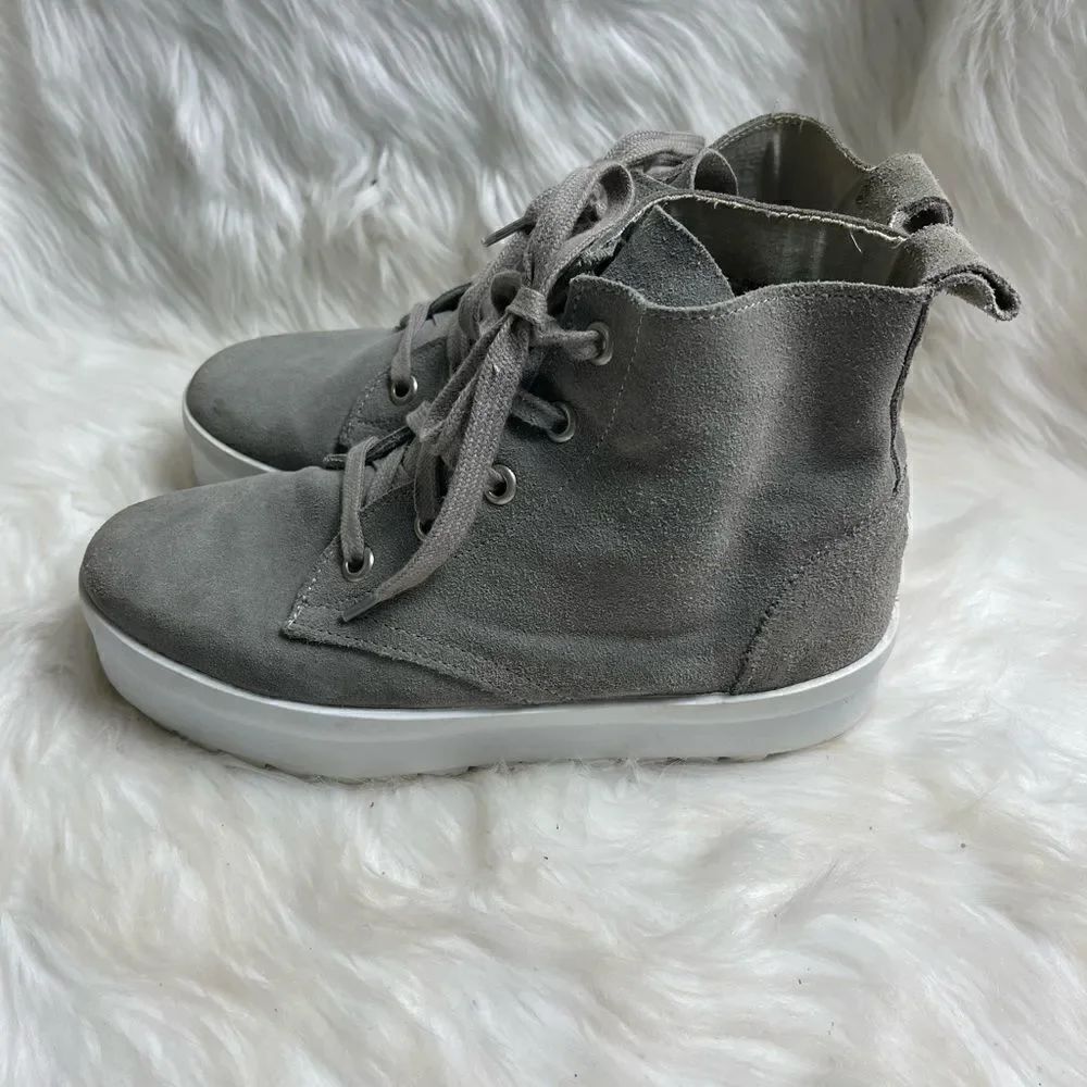 Shellys London made in Italy gray leather suede platform lace up boots S…